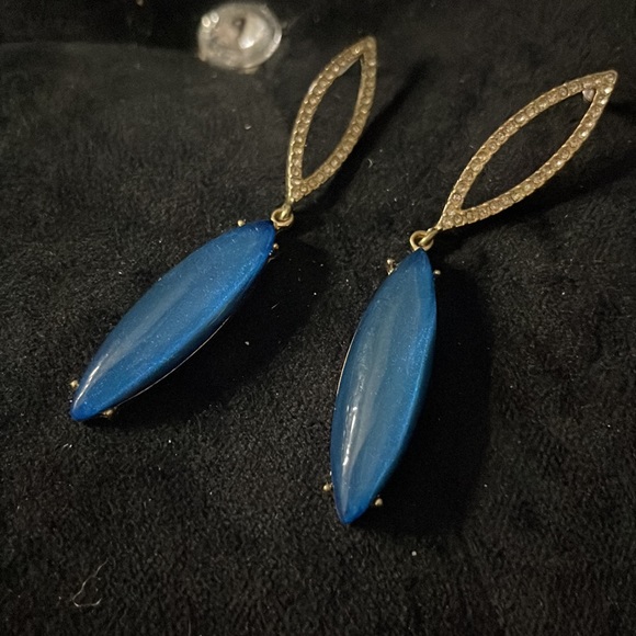 Never worn blue and gold with rhinestone earrings - Picture 3 of 3